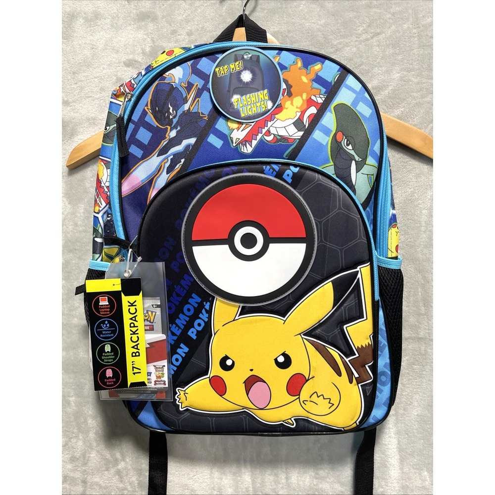 Pokemon Light Up‎ Pokeball 17" Kids School Backpack With Pokemon Card Pack